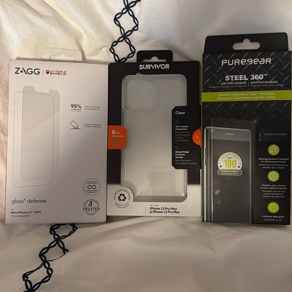 13 pro max clear case and two screen protectors